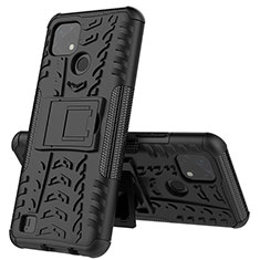 Silicone Matte Finish and Plastic Back Cover Case with Stand JX1 for Realme C20A Black