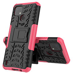 Silicone Matte Finish and Plastic Back Cover Case with Stand JX1 for Realme C20A Hot Pink