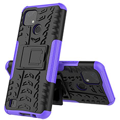 Silicone Matte Finish and Plastic Back Cover Case with Stand JX1 for Realme C20A Purple