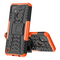 Silicone Matte Finish and Plastic Back Cover Case with Stand JX1 for Realme C21Y Orange