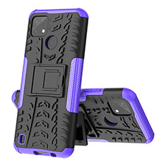 Silicone Matte Finish and Plastic Back Cover Case with Stand JX1 for Realme C21Y Purple