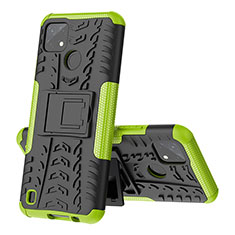 Silicone Matte Finish and Plastic Back Cover Case with Stand JX1 for Realme C25Y Green