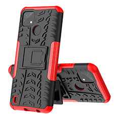 Silicone Matte Finish and Plastic Back Cover Case with Stand JX1 for Realme C25Y India Red