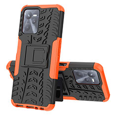 Silicone Matte Finish and Plastic Back Cover Case with Stand JX1 for Realme Narzo 50A Prime Orange