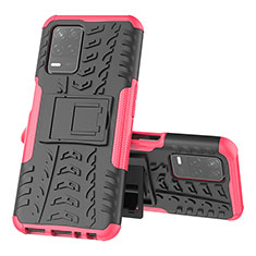 Silicone Matte Finish and Plastic Back Cover Case with Stand JX1 for Realme Q3 5G Hot Pink