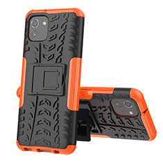 Silicone Matte Finish and Plastic Back Cover Case with Stand JX1 for Samsung Galaxy A03 Orange