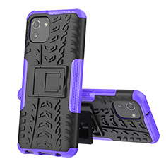 Silicone Matte Finish and Plastic Back Cover Case with Stand JX1 for Samsung Galaxy A03 Purple