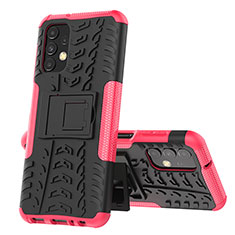 Silicone Matte Finish and Plastic Back Cover Case with Stand JX1 for Samsung Galaxy A13 4G Hot Pink