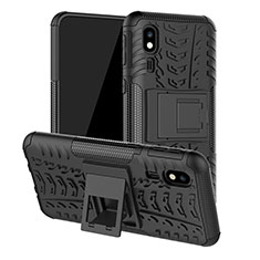 Silicone Matte Finish and Plastic Back Cover Case with Stand JX1 for Samsung Galaxy A2 Core A260F A260G Black