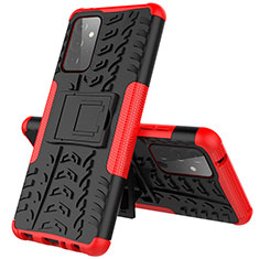 Silicone Matte Finish and Plastic Back Cover Case with Stand JX1 for Samsung Galaxy A72 4G Red