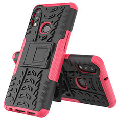 Silicone Matte Finish and Plastic Back Cover Case with Stand JX1 for Samsung Galaxy M01s Hot Pink