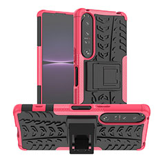 Silicone Matte Finish and Plastic Back Cover Case with Stand JX1 for Sony Xperia 1 IV SO-51C Hot Pink