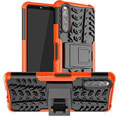 Silicone Matte Finish and Plastic Back Cover Case with Stand JX1 for Sony Xperia 10 III SO-52B Orange