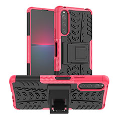 Silicone Matte Finish and Plastic Back Cover Case with Stand JX1 for Sony Xperia 10 IV SOG07 Hot Pink