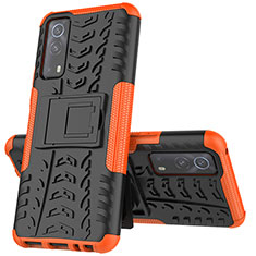 Silicone Matte Finish and Plastic Back Cover Case with Stand JX1 for Vivo iQOO Z3 5G Orange