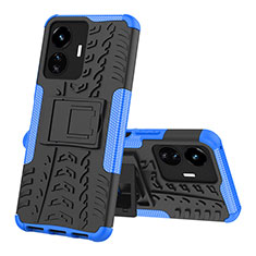 Silicone Matte Finish and Plastic Back Cover Case with Stand JX1 for Vivo iQOO Z6 Lite 5G Blue