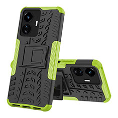 Silicone Matte Finish and Plastic Back Cover Case with Stand JX1 for Vivo iQOO Z6 Lite 5G Green