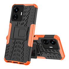 Silicone Matte Finish and Plastic Back Cover Case with Stand JX1 for Vivo iQOO Z6 Lite 5G Orange