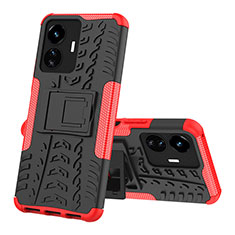 Silicone Matte Finish and Plastic Back Cover Case with Stand JX1 for Vivo iQOO Z6 Lite 5G Red