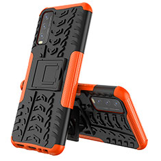 Silicone Matte Finish and Plastic Back Cover Case with Stand JX1 for Vivo Y11s Orange