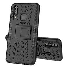 Silicone Matte Finish and Plastic Back Cover Case with Stand JX1 for Vivo Y12 Black