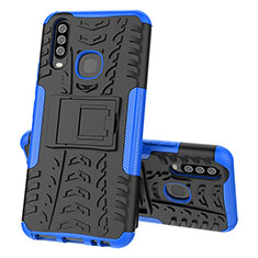 Silicone Matte Finish and Plastic Back Cover Case with Stand JX1 for Vivo Y12 Blue