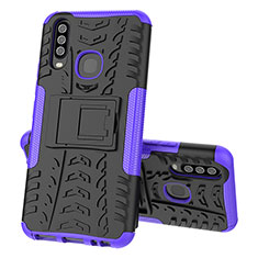 Silicone Matte Finish and Plastic Back Cover Case with Stand JX1 for Vivo Y12 Purple