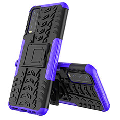 Silicone Matte Finish and Plastic Back Cover Case with Stand JX1 for Vivo Y12G Purple