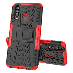 Silicone Matte Finish and Plastic Back Cover Case with Stand JX1 for Vivo Y15 Red