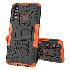 Silicone Matte Finish and Plastic Back Cover Case with Stand JX1 for Vivo Y17 Orange