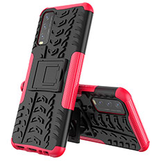 Silicone Matte Finish and Plastic Back Cover Case with Stand JX1 for Vivo Y20 (2021) Hot Pink