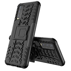 Silicone Matte Finish and Plastic Back Cover Case with Stand JX1 for Vivo Y20s G Black