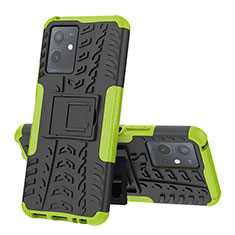 Silicone Matte Finish and Plastic Back Cover Case with Stand JX1 for Vivo Y30 5G Green