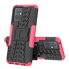 Silicone Matte Finish and Plastic Back Cover Case with Stand JX1 for Vivo Y33e 5G Hot Pink