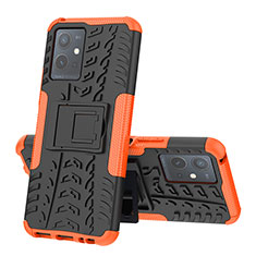 Silicone Matte Finish and Plastic Back Cover Case with Stand JX1 for Vivo Y33e 5G Orange