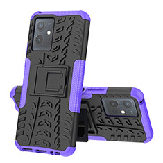 Silicone Matte Finish and Plastic Back Cover Case with Stand JX1 for Vivo Y33e 5G Purple