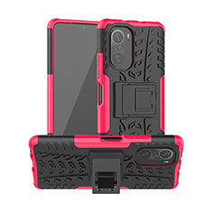 Silicone Matte Finish and Plastic Back Cover Case with Stand JX1 for Xiaomi Mi 11i 5G Hot Pink