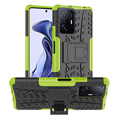 Silicone Matte Finish and Plastic Back Cover Case with Stand JX1 for Xiaomi Mi 11T 5G Green