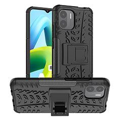 Silicone Matte Finish and Plastic Back Cover Case with Stand JX1 for Xiaomi Poco C50 Black
