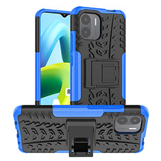 Silicone Matte Finish and Plastic Back Cover Case with Stand JX1 for Xiaomi Poco C51 Blue