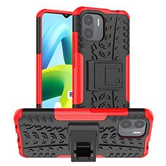 Silicone Matte Finish and Plastic Back Cover Case with Stand JX1 for Xiaomi Poco C51 Red