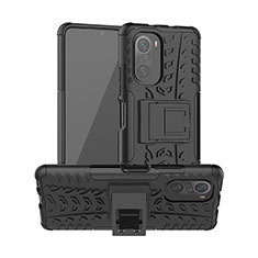Silicone Matte Finish and Plastic Back Cover Case with Stand JX1 for Xiaomi Poco F3 5G Black
