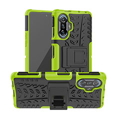 Silicone Matte Finish and Plastic Back Cover Case with Stand JX1 for Xiaomi Poco F3 GT 5G Green