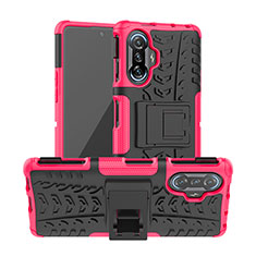 Silicone Matte Finish and Plastic Back Cover Case with Stand JX1 for Xiaomi Poco F3 GT 5G Hot Pink