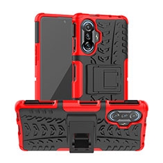 Silicone Matte Finish and Plastic Back Cover Case with Stand JX1 for Xiaomi Poco F3 GT 5G Red