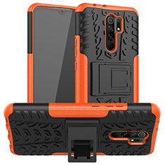 Silicone Matte Finish and Plastic Back Cover Case with Stand JX1 for Xiaomi Poco M2 Orange