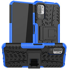 Silicone Matte Finish and Plastic Back Cover Case with Stand JX1 for Xiaomi POCO M3 Pro 5G Blue