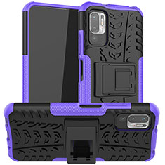 Silicone Matte Finish and Plastic Back Cover Case with Stand JX1 for Xiaomi POCO M3 Pro 5G Purple