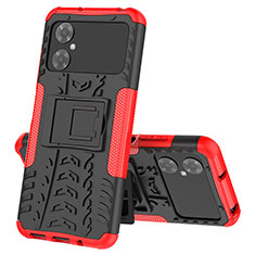 Silicone Matte Finish and Plastic Back Cover Case with Stand JX1 for Xiaomi Poco M4 5G Red