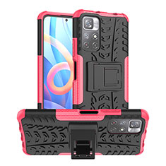Silicone Matte Finish and Plastic Back Cover Case with Stand JX1 for Xiaomi Poco M4 Pro 5G Hot Pink